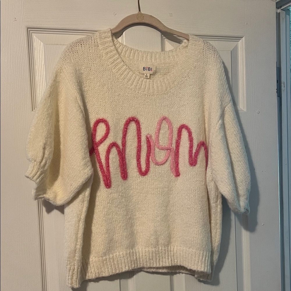 BiBi Cream Sweater with Pink Design